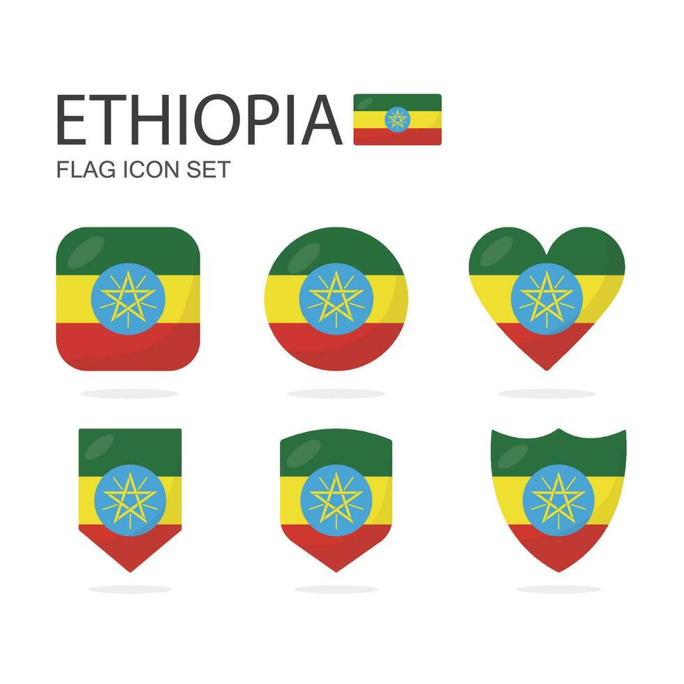 Etiopia 3d bandiera icone di 6 forme tutti isolato su bianca sfondo. vettore