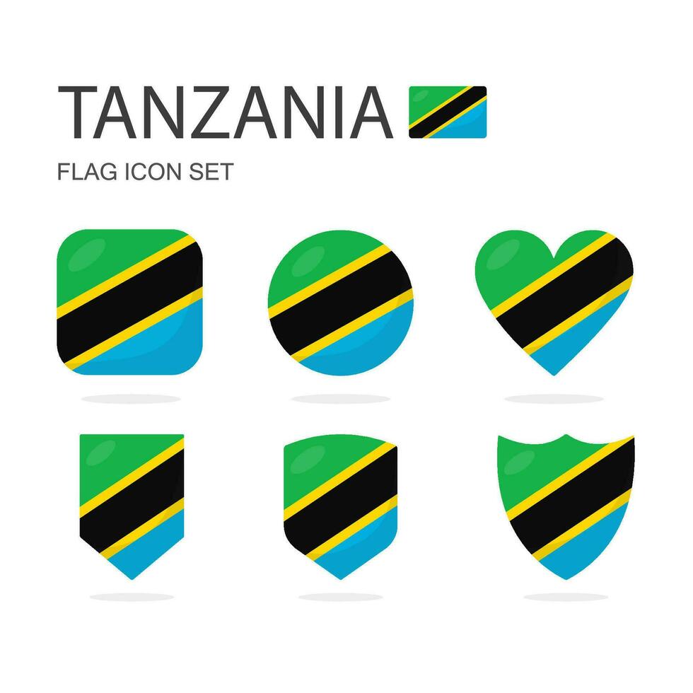 Tanzania 3d bandiera icone di 6 forme tutti isolato su bianca sfondo. vettore