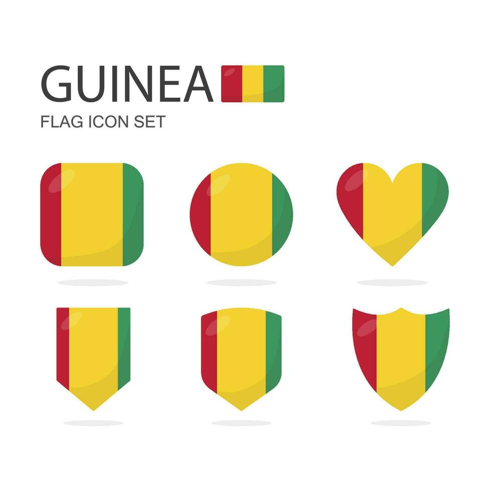 Guinea 3d bandiera icone di 6 forme tutti isolato su bianca sfondo. vettore