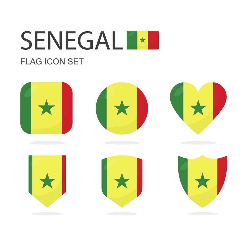 Senegal 3d bandiera icone di 6 forme tutti isolato su bianca sfondo. vettore