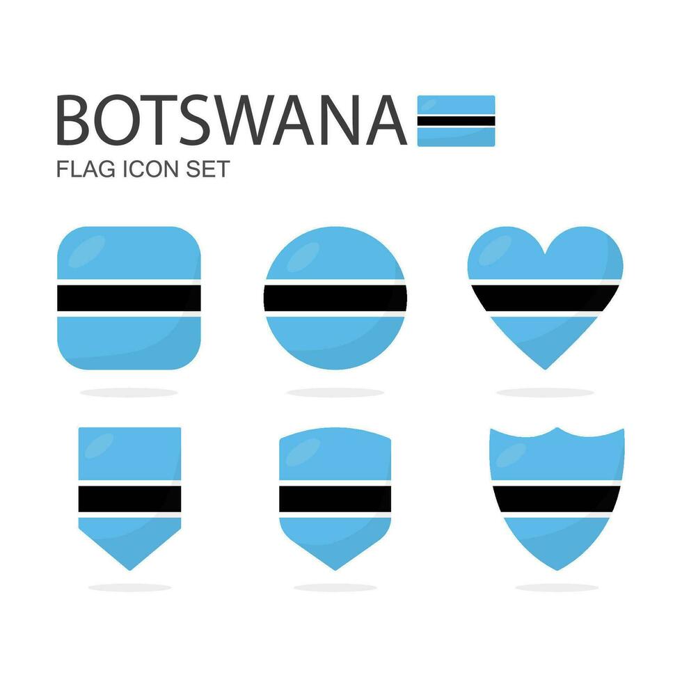Botswana 3d bandiera icone di 6 forme tutti isolato su bianca sfondo. vettore