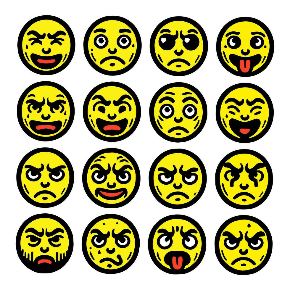 icona impostato di emoticon giallo vettore