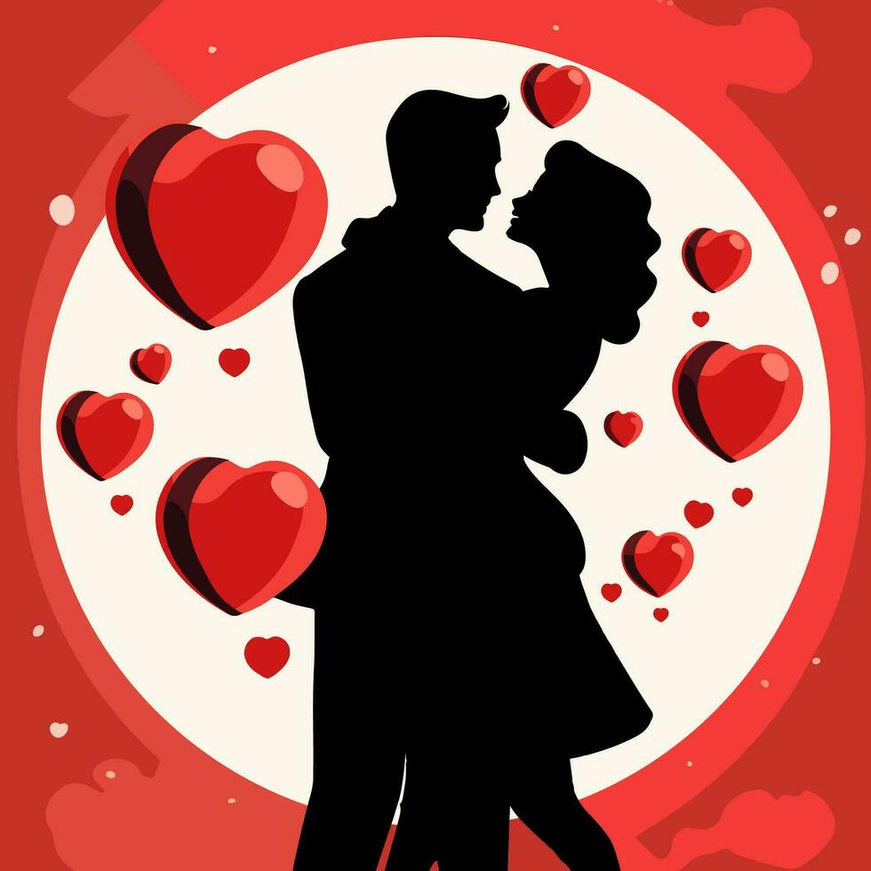 san valentino giorno saluto carta, carino manifesto. vettore illustrazione di un' nero silhouette coppia nel amore. volantino, invito, manifesto, opuscolo, striscione.