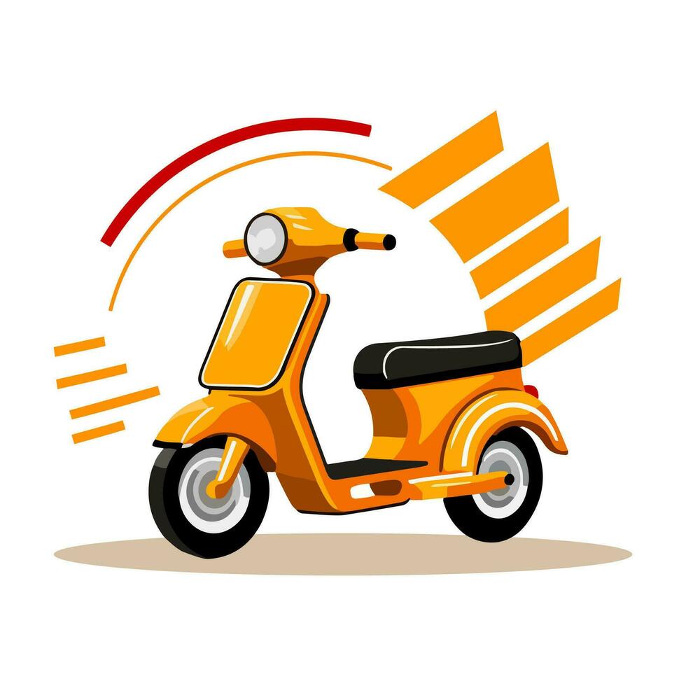 cibo consegna giallo scooter isolato su bianca sfondo. cartone animato stile. vettore illustrazione.