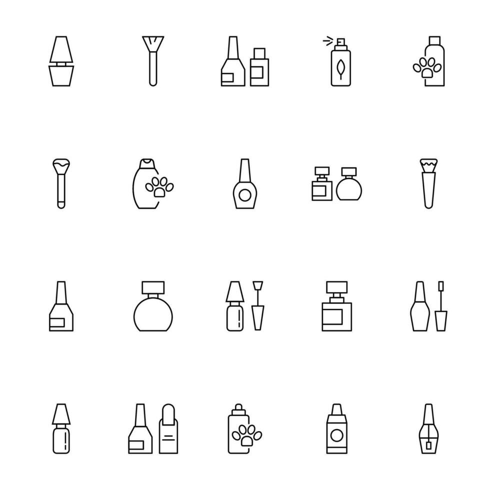 bellezza bottiglie e Accessori vettore linea icona impostato