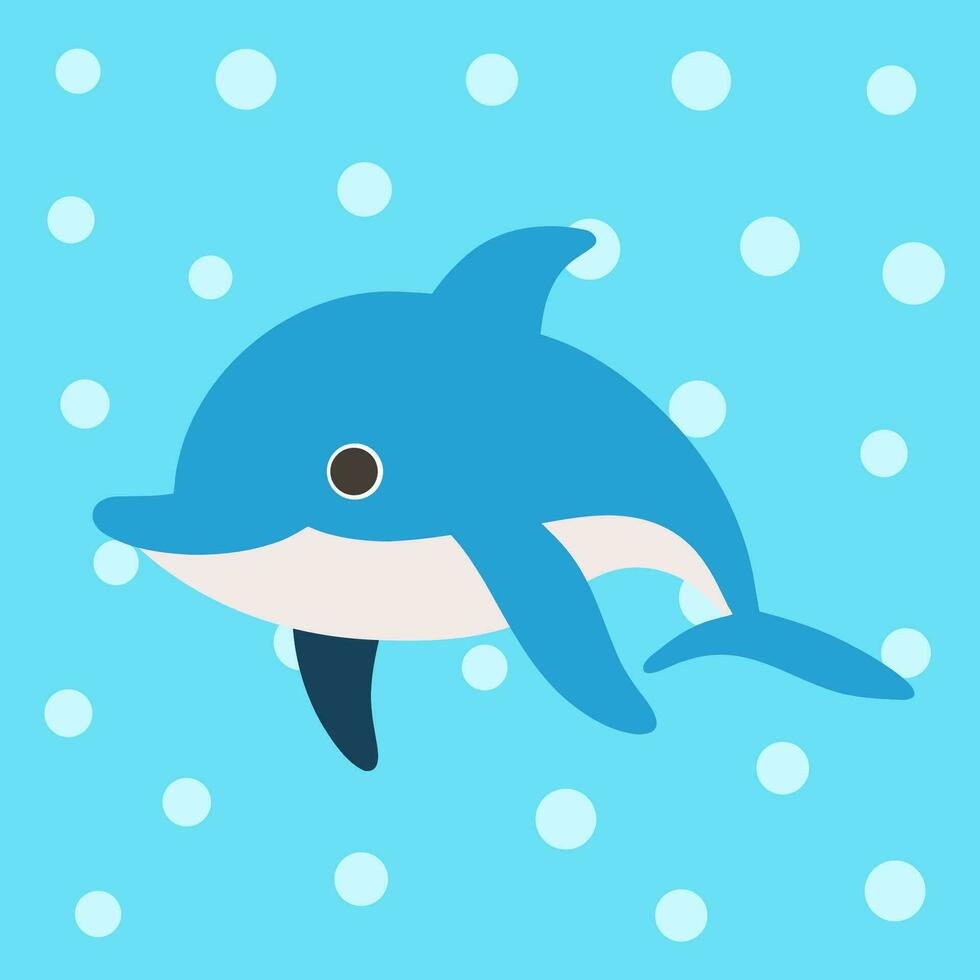 vettore piatto carino delfino illustrazione con blu sfondo