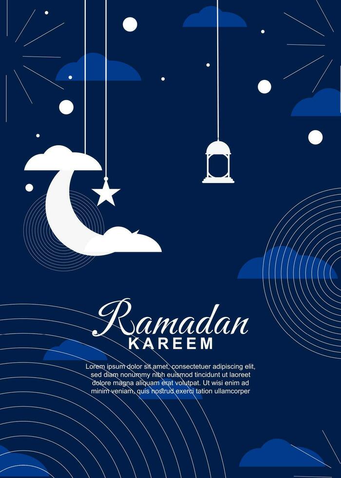 Ramadan kareem saluto carta. Ramadan manifesto design con mezzaluna Luna, lanterne e stelle. vettore illustrazione