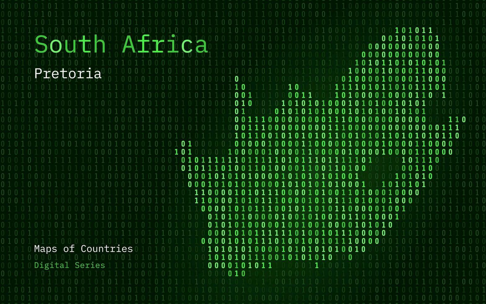 Sud Africa carta geografica mostrato nel binario codice modello. tsmc. matrice numeri, zero, uno. mondo paesi vettore mappe. digitale serie