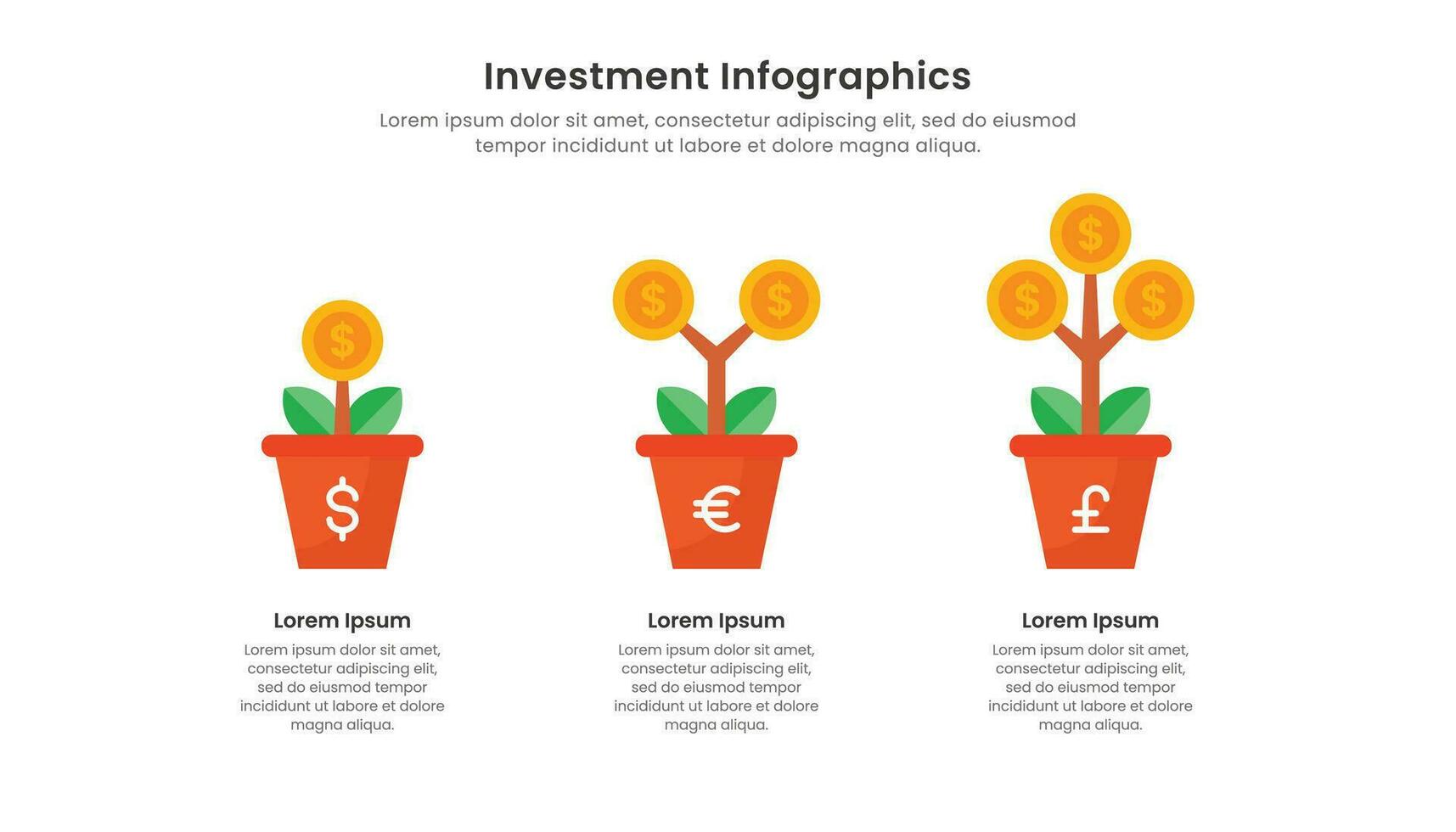 investimento Infografica con illustrazione di i soldi albero e 3 opzioni vettore