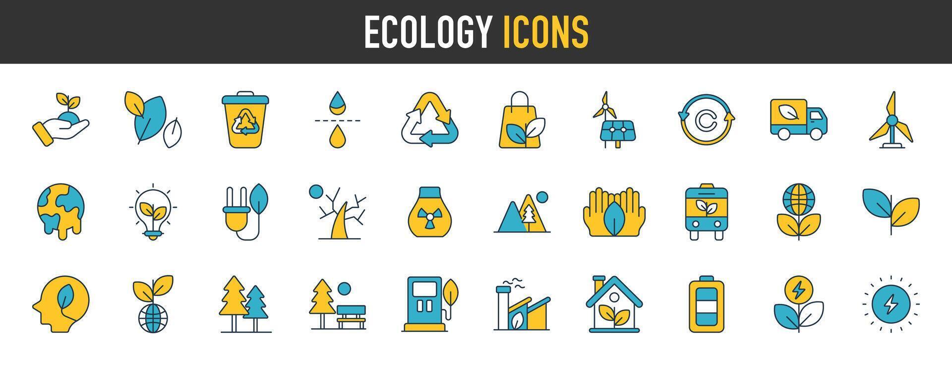 ecologia icone impostare. carbonio neutro, netto zero, eco pianeta verde segni, natura eco simbolo vettore illustrazione