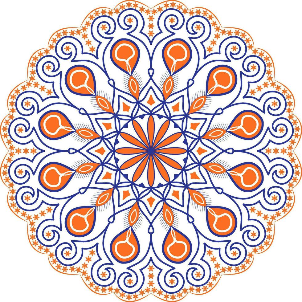 etnico mandala con colorato ornamento. un' circolare design con arancia e blu turbinii vettore
