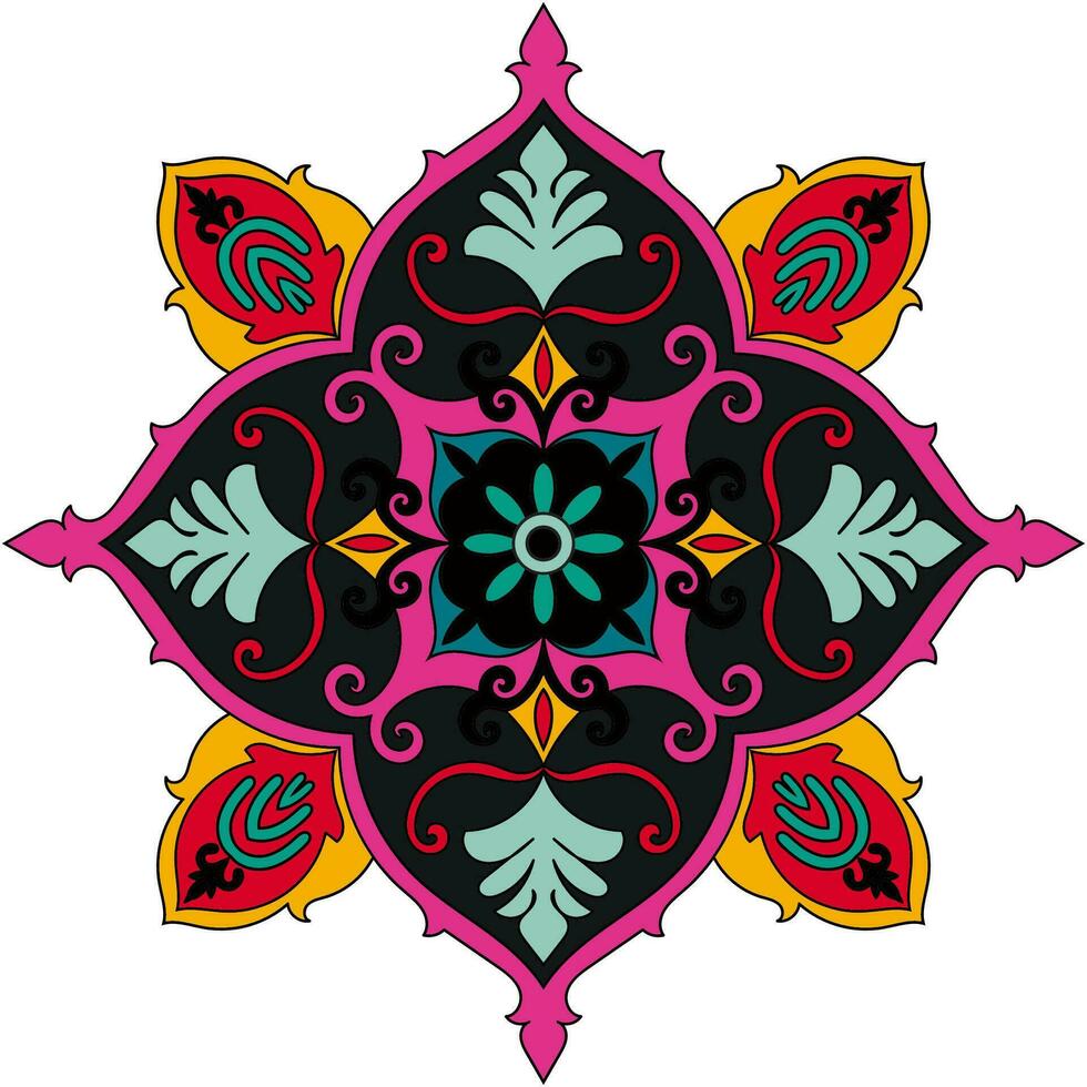 mandala di fiori. elementi decorativi d'epoca. motivo orientale, illustrazione vettoriale. motivi islam, arabi, indiani, marocchini, spagnoli, turchi, pakistani, cinesi, mistici, ottomani. pagina del libro da colorare vettore