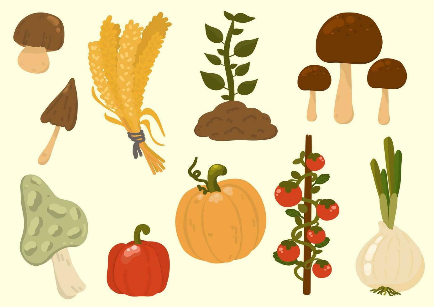 impostato di verdure nel il Giardino dietro la casa giardino. clipart elementi mano disegnato illustrazione. vettore