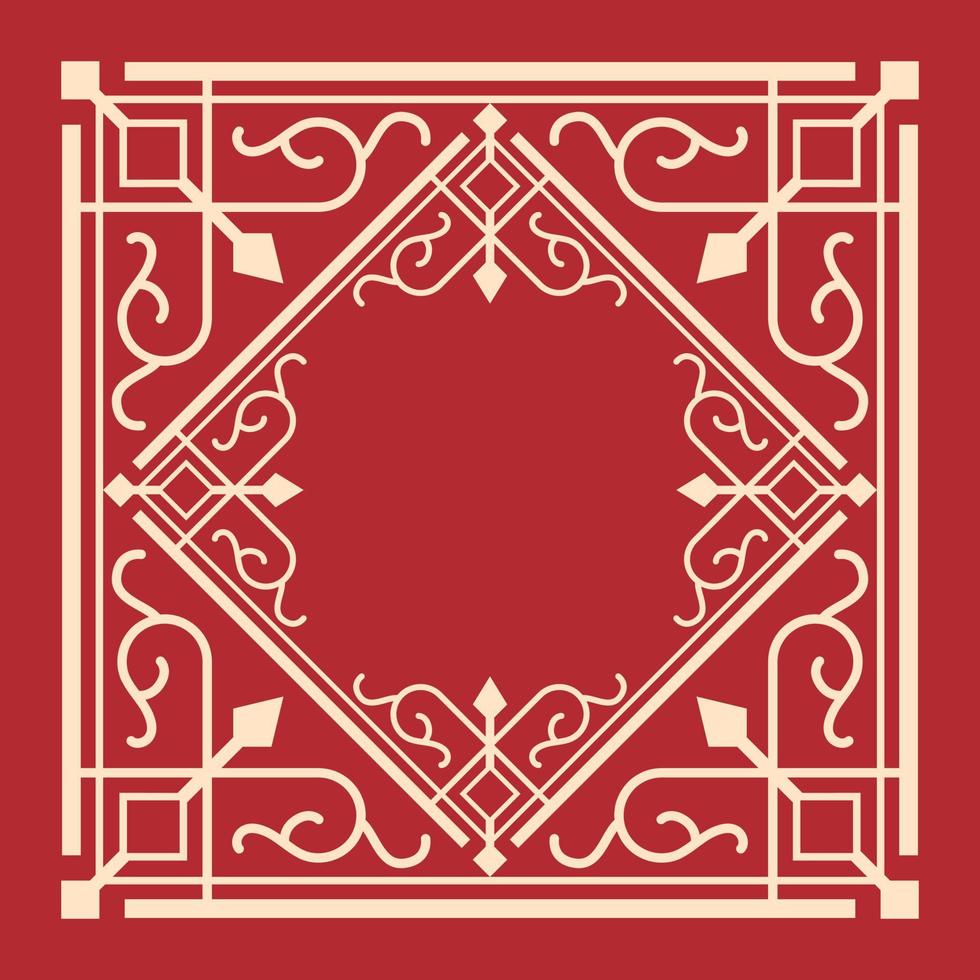 cornice d'epoca orientale su sfondo rosso. motivo floreale decorativo cornice arte per biglietto di auguri di capodanno cinese. vettore