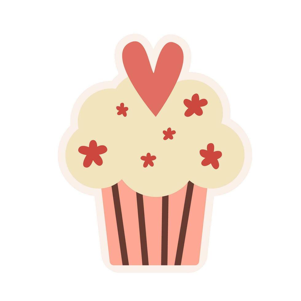 un' Cupcake con cuori su esso San Valentino amore rosa cuore vettore impostato clip arte
