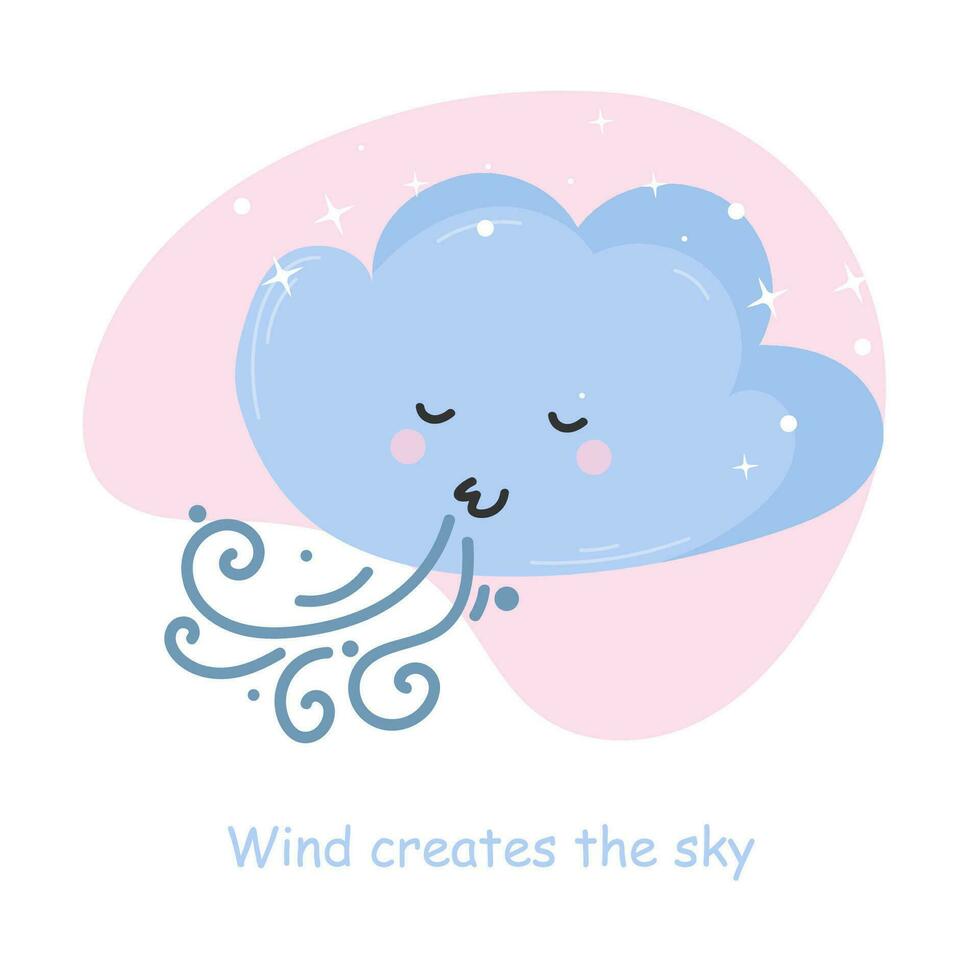 carino nube carattere. cartolina con un' motivazionale iscrizione. quadrato. splendore. cielo. rosa sfondo. bambino carino vettore illustrazione.