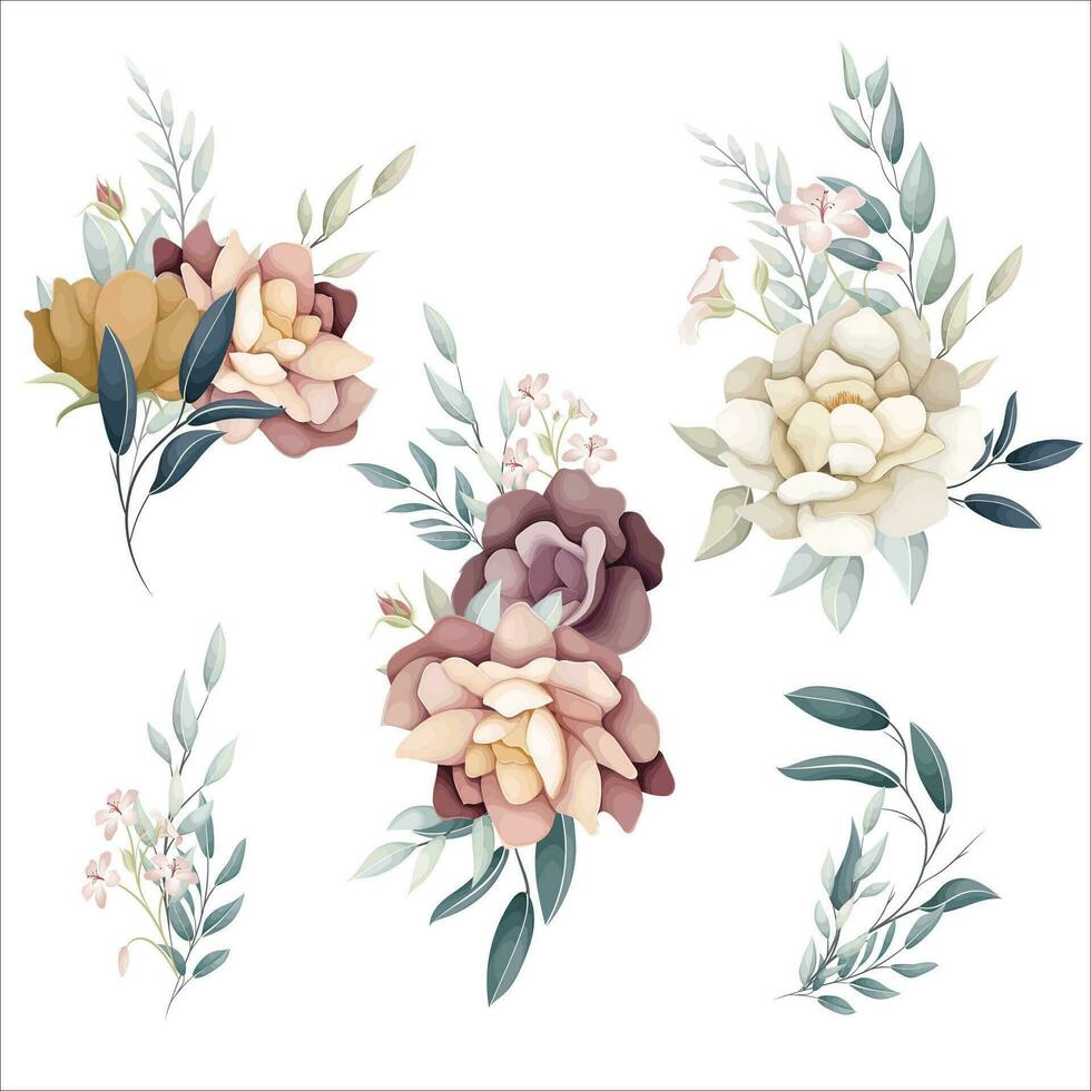 impostato di fiore accordi fiore e le foglie floreale illustrazione per nozze carta vettore