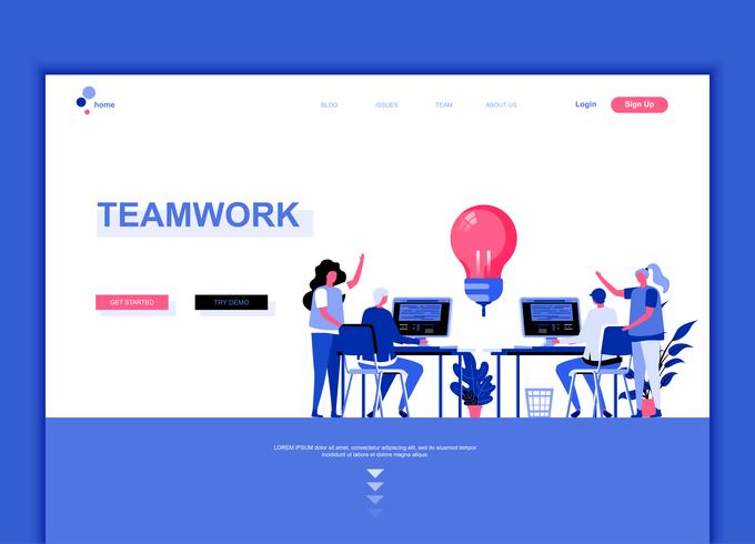 Moderno concetto di modello di design piatto pagina web di lavoro di squadra vettore