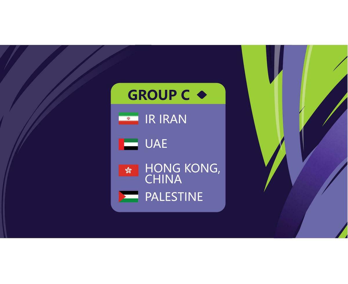 asiatico bandiere nazioni 2023 gruppo c paesi asiatico calcio design vettore