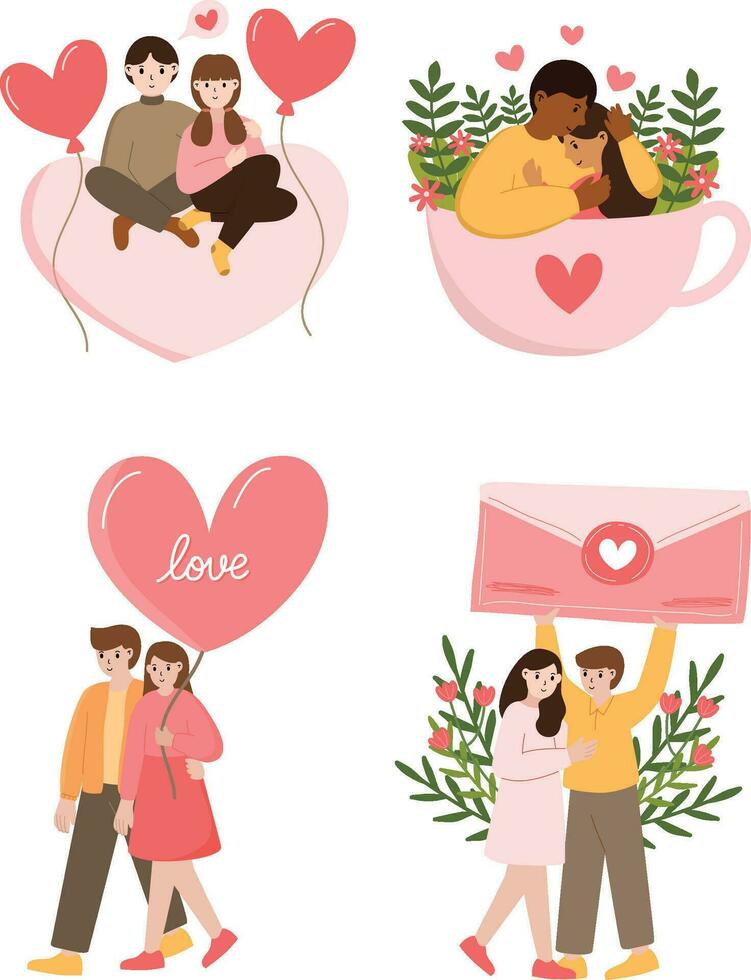romantico coppia San Valentino giorno piatto illustrazione vettore