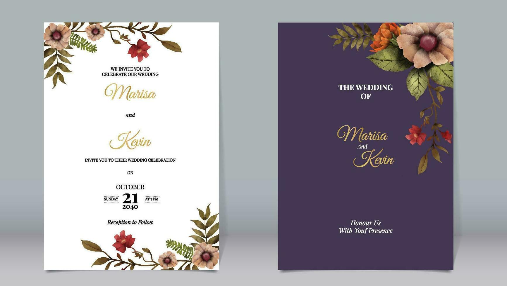 lusso nozze invito bellissimo fiori e le foglie Vintage ▾ botanico giardino acquerello stile con buio viola sfondo vettore