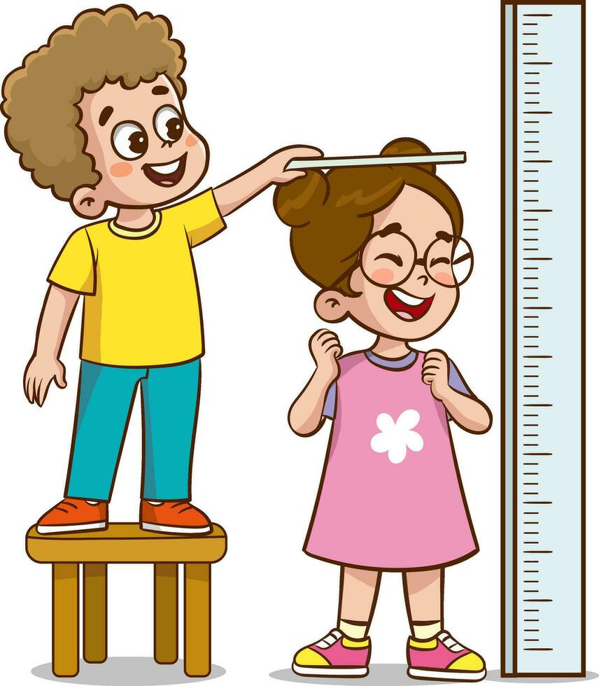 vettore illustrazione di bambini misurare altezza per crescere progresso