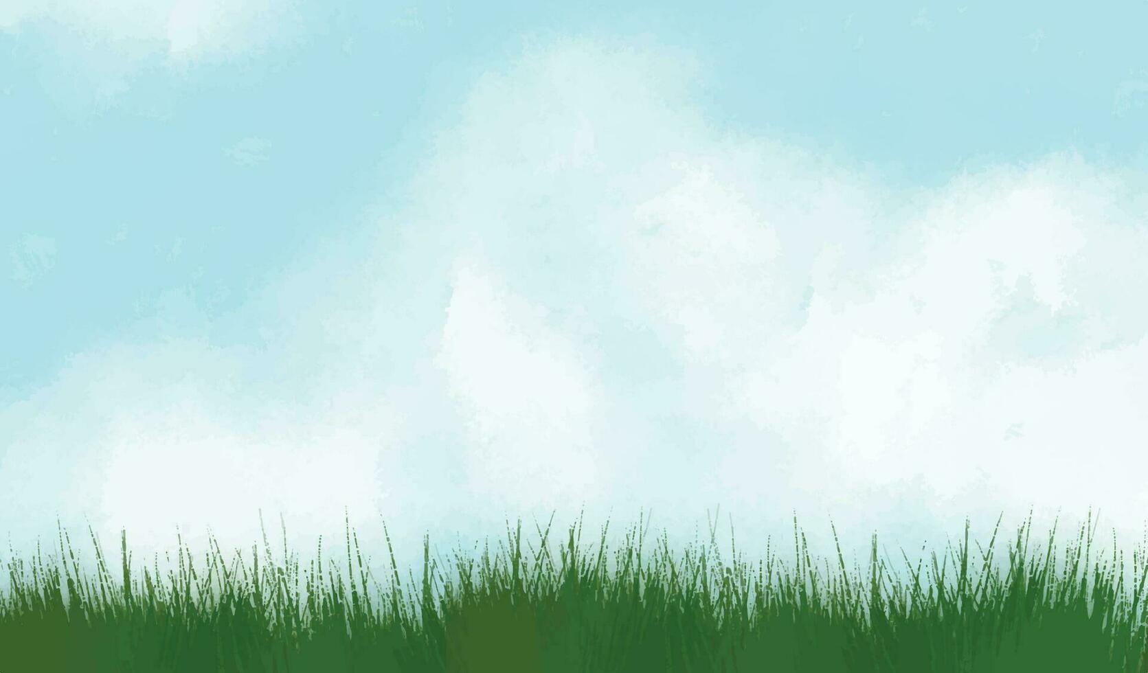 arte Stampa paesaggio natura con nube e erba sfondo sfondo struttura acquerello pendenza vettore