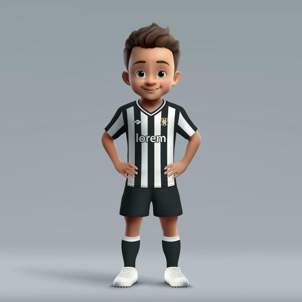 3d cartone animato carino giovane calcio giocatore nel calcio uniforme vettore