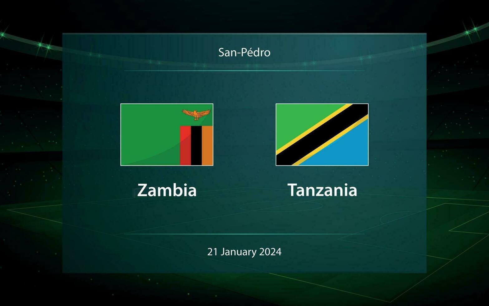 Zambia vs Tanzania. calcio tabellone segnapunti trasmissione grafico vettore