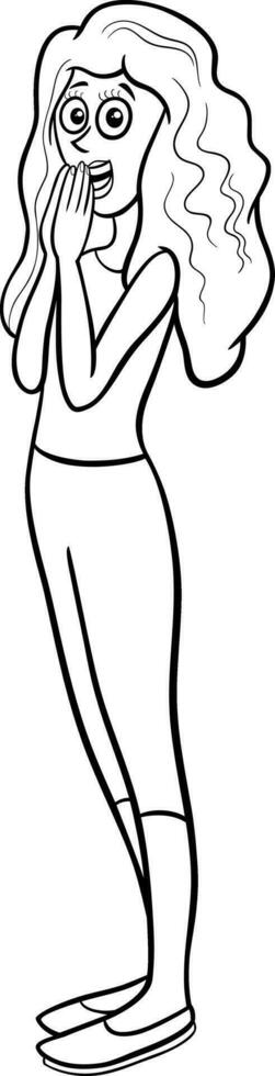 cartone animato divertente giovane donna personaggio colorazione pagina vettore