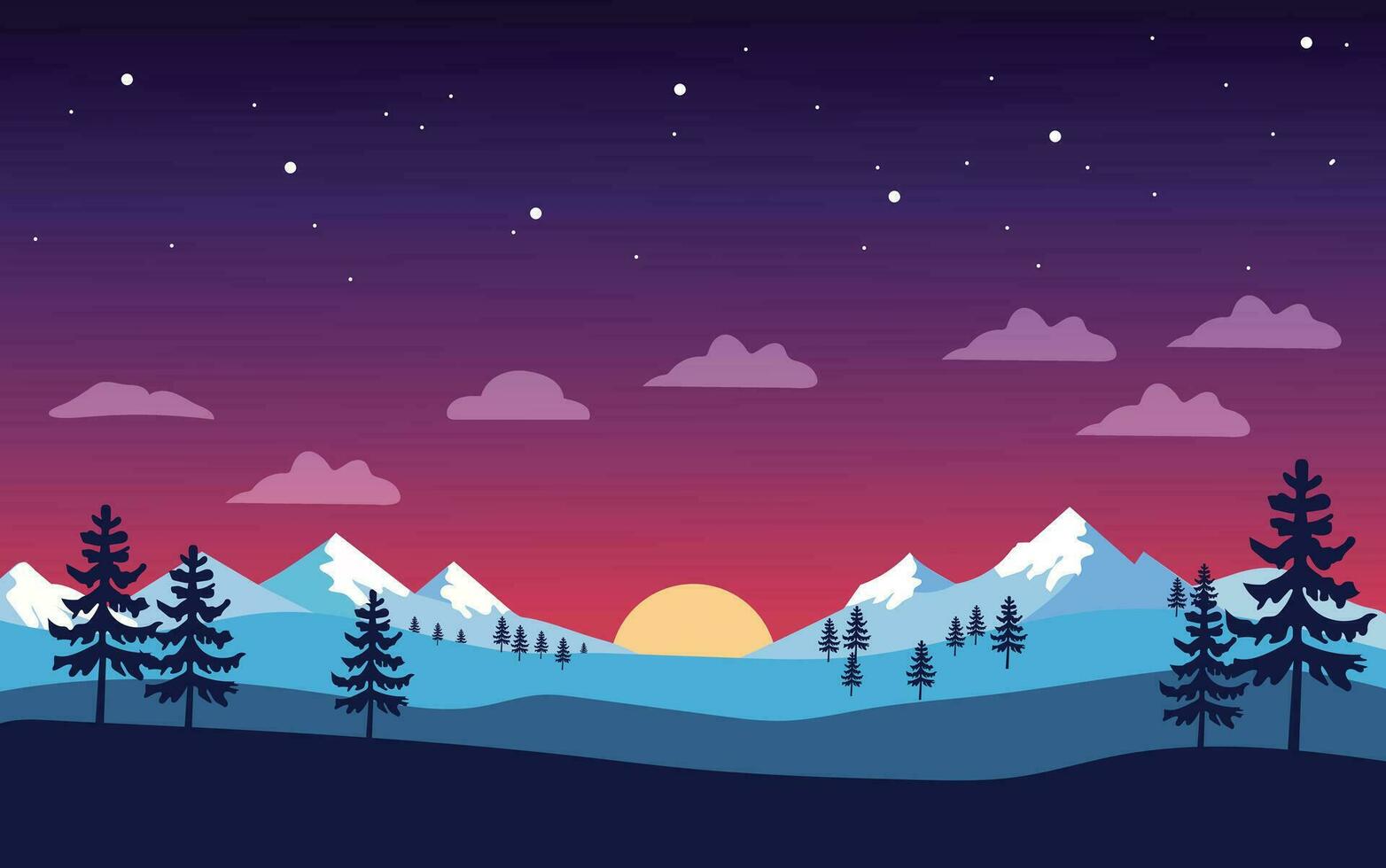 montagna foresta sfondo paesaggio scenario illustrazione notte cielo vettore