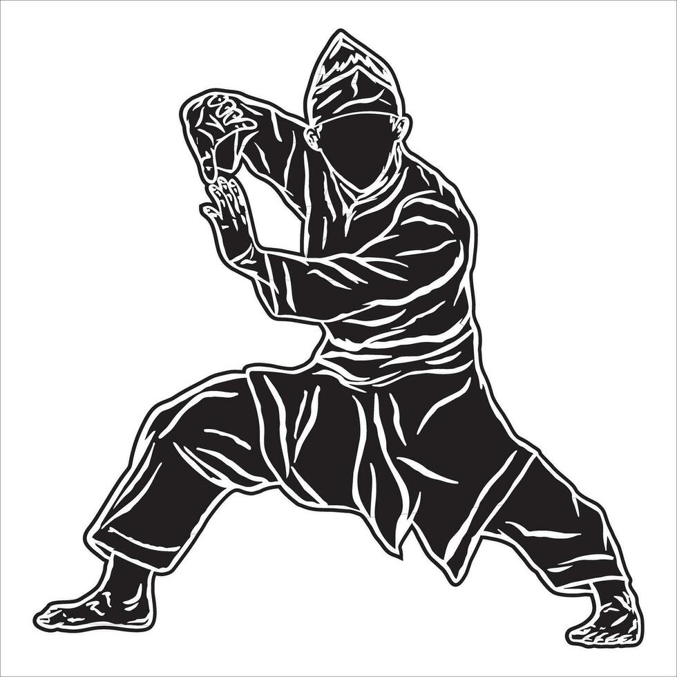 silhouette pencak silat combattente vettore