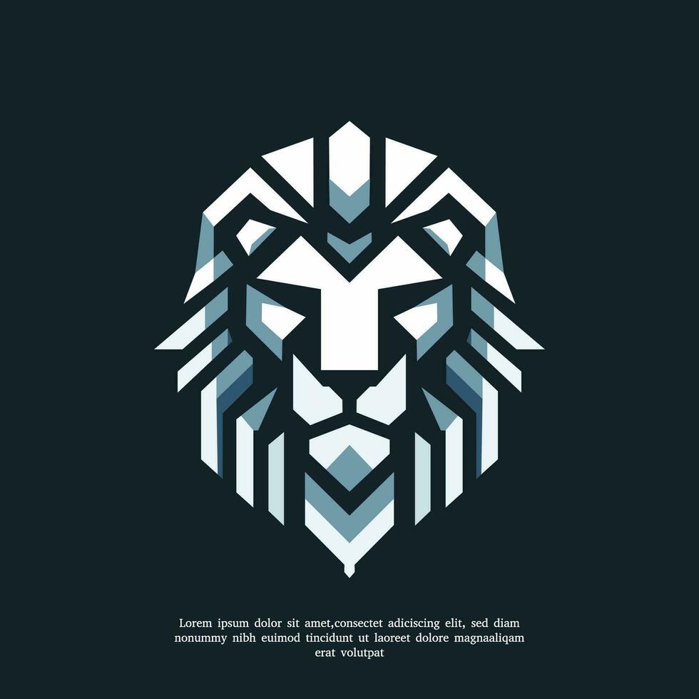 geometrico argento Leone testa simmetrico logo design illustrazione. vettore