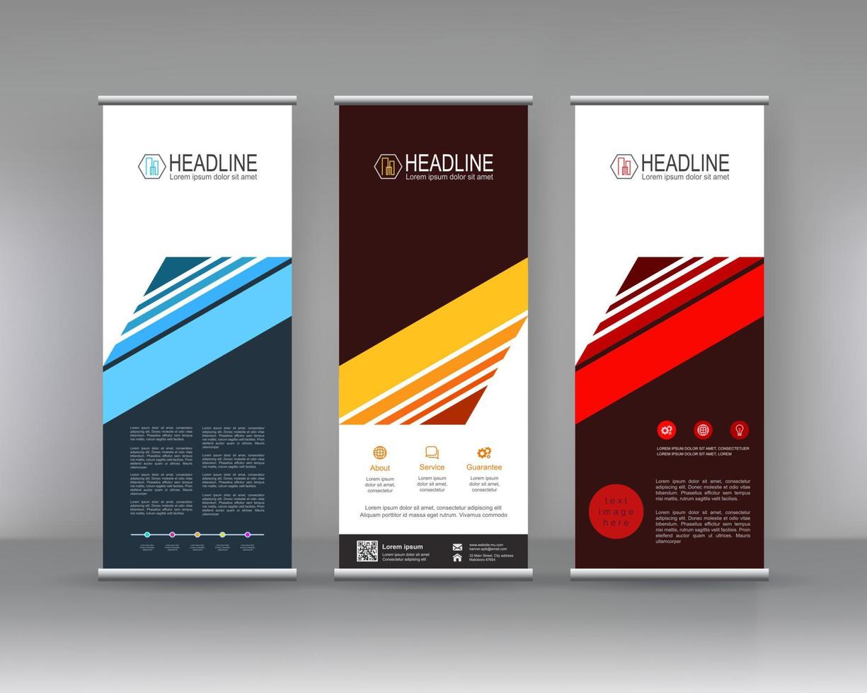 roll up banner stand brochure flyer modello verticale design, copertine, infografica, sfondo geometrico astratto vettoriale, moderno x-banner vettore