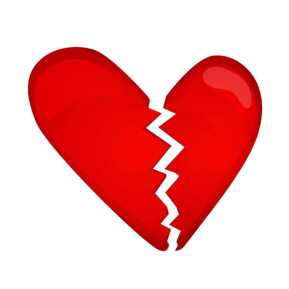 rosso cuore guasto, non amare simbolo, crepacuore nel cartone animato stile isolato su bianca sfondo. triste crepa emoji icona. vettore illustrazione