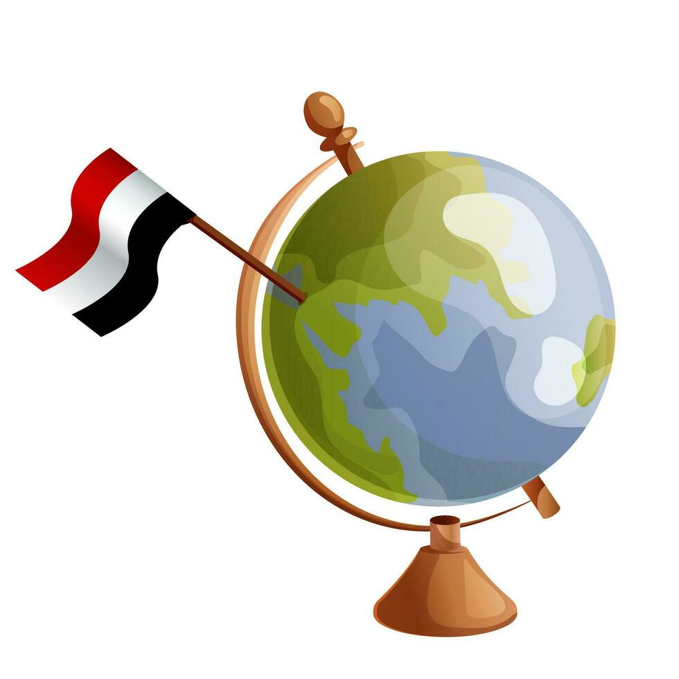 yemen bandiera polo su globo. bandiera agitando in giro il mondo. nazionale bandiera vettore illustrazione isolato su bianca sfondo.