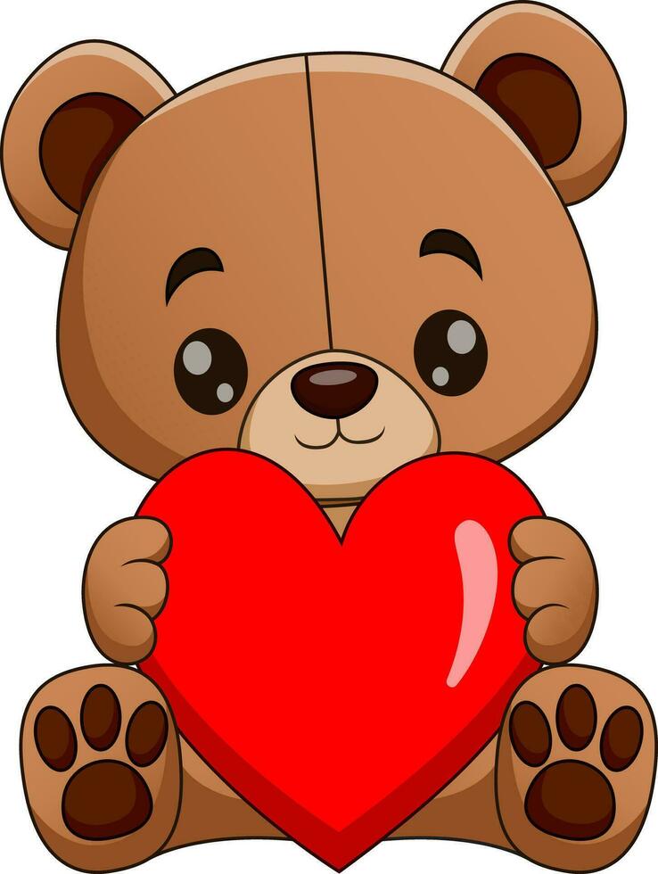 cartone animato illustrazione di un' carino orsacchiotto orso Tenere un' amore cuore vettore