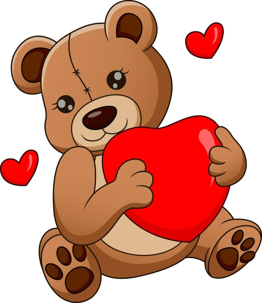 cartone animato illustrazione di carino orsacchiotto orso portafortuna Tenere un' amore cuore vettore