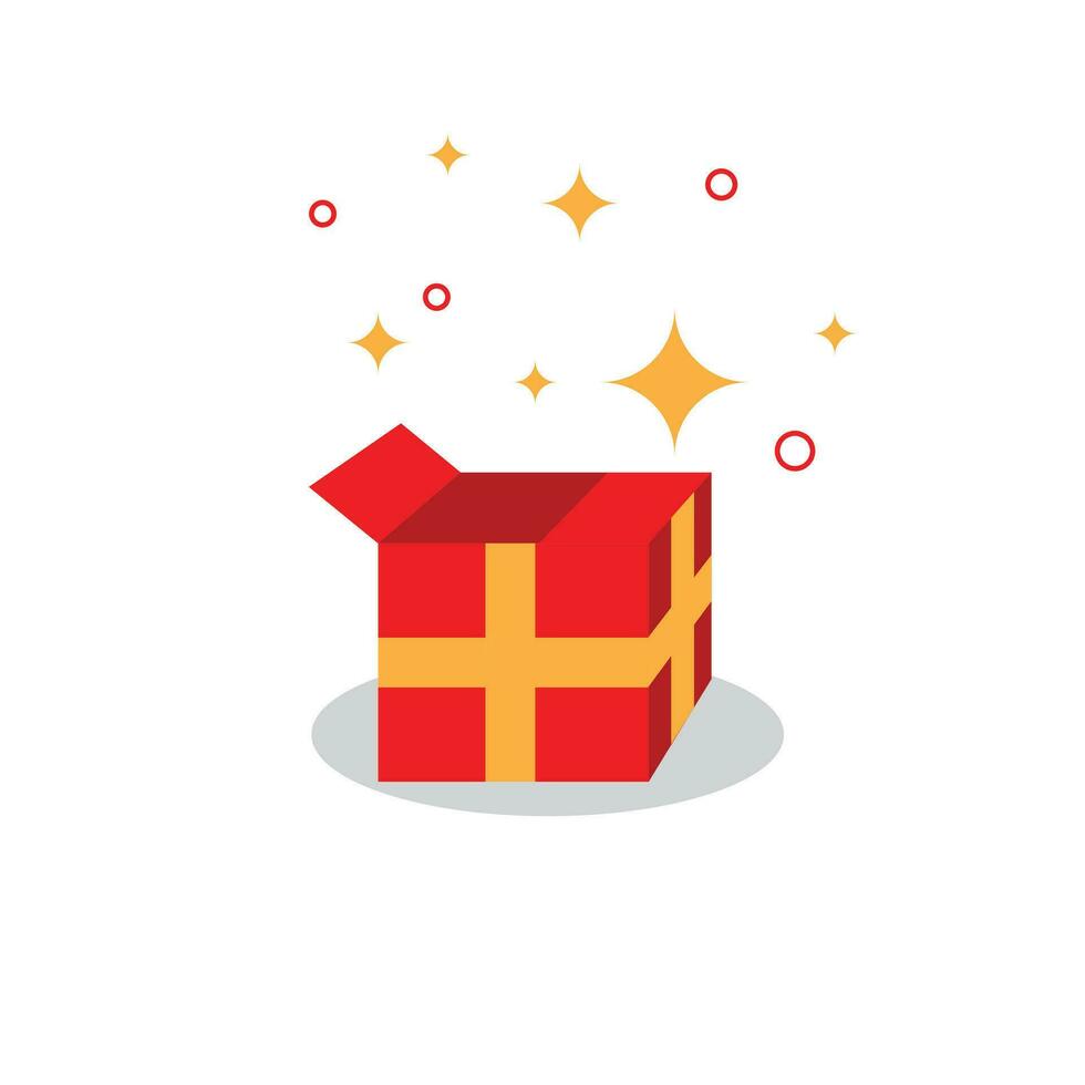 rosso regalo sorpresa scatola, adatto per compleanno regalo, speciale pacchetto, regalo, Magia scatola, con icona vettore illustrazione modello