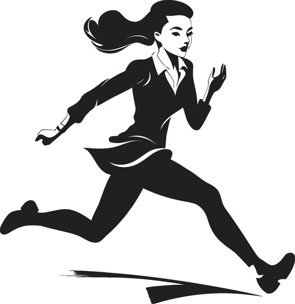 elegante passi avanti womans nero in esecuzione icona potenziato movimento nero vettore logo per in esecuzione donna