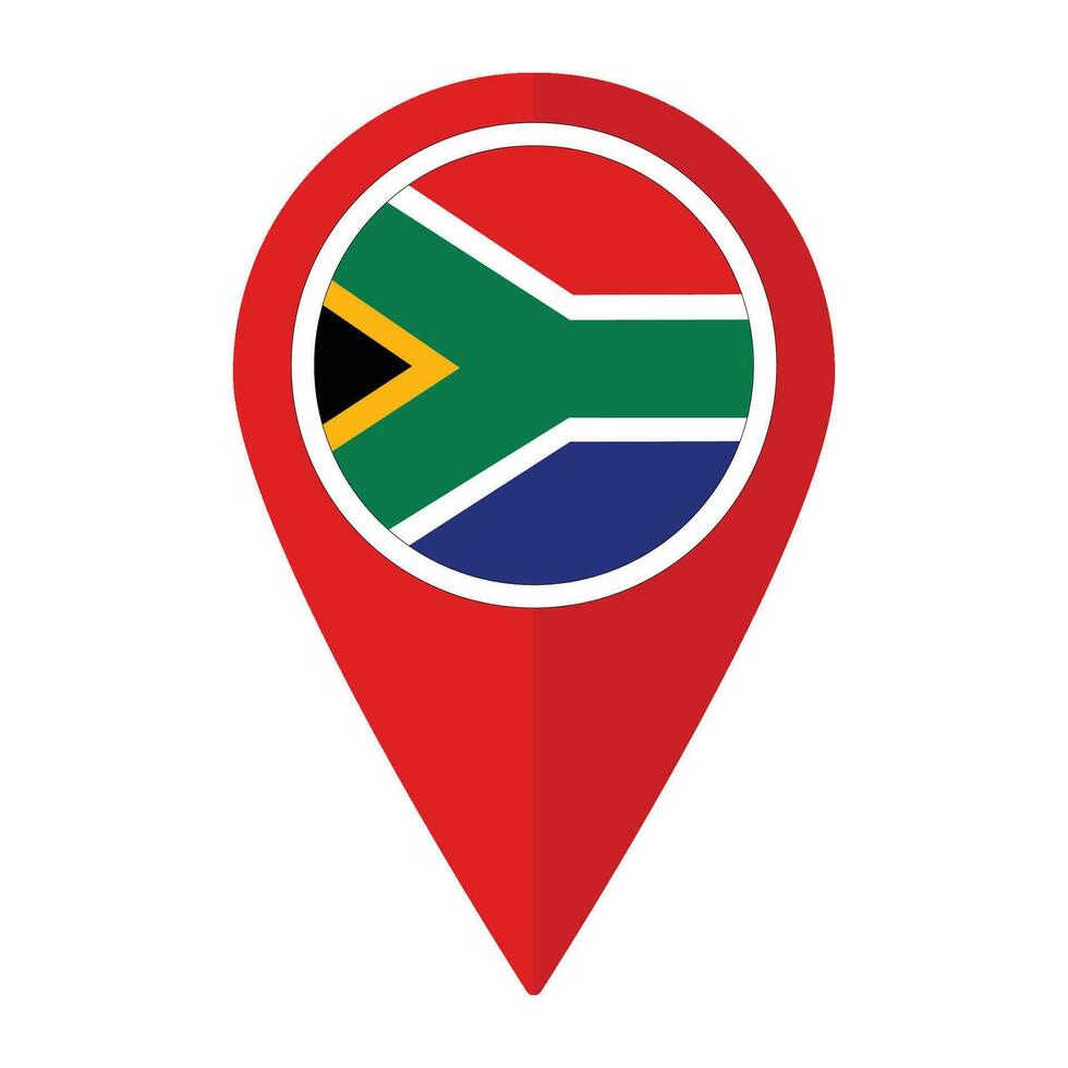 Sud Africa bandiera su carta geografica Pinpoint icona isolato. bandiera di Sud Africa vettore