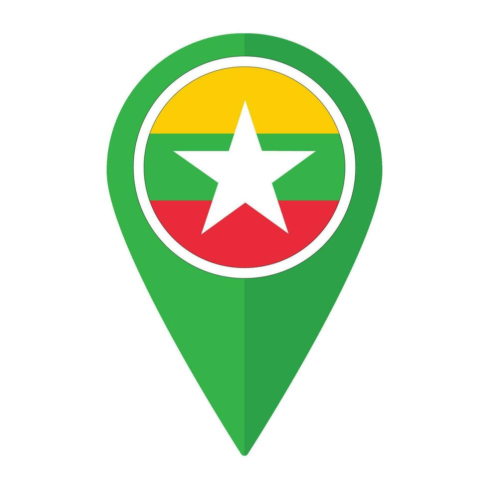 Myanmar bandiera su carta geografica Pinpoint icona isolato. bandiera di Myanmar vettore