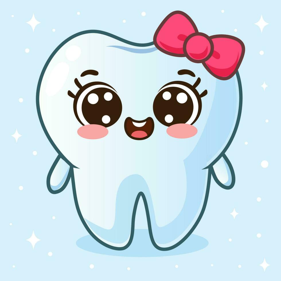 carino dente ragazza personaggio nel cartone animato stile. dentale personaggio vettore illustrazione. illustrazione per bambini odontoiatria. contento dente icona.