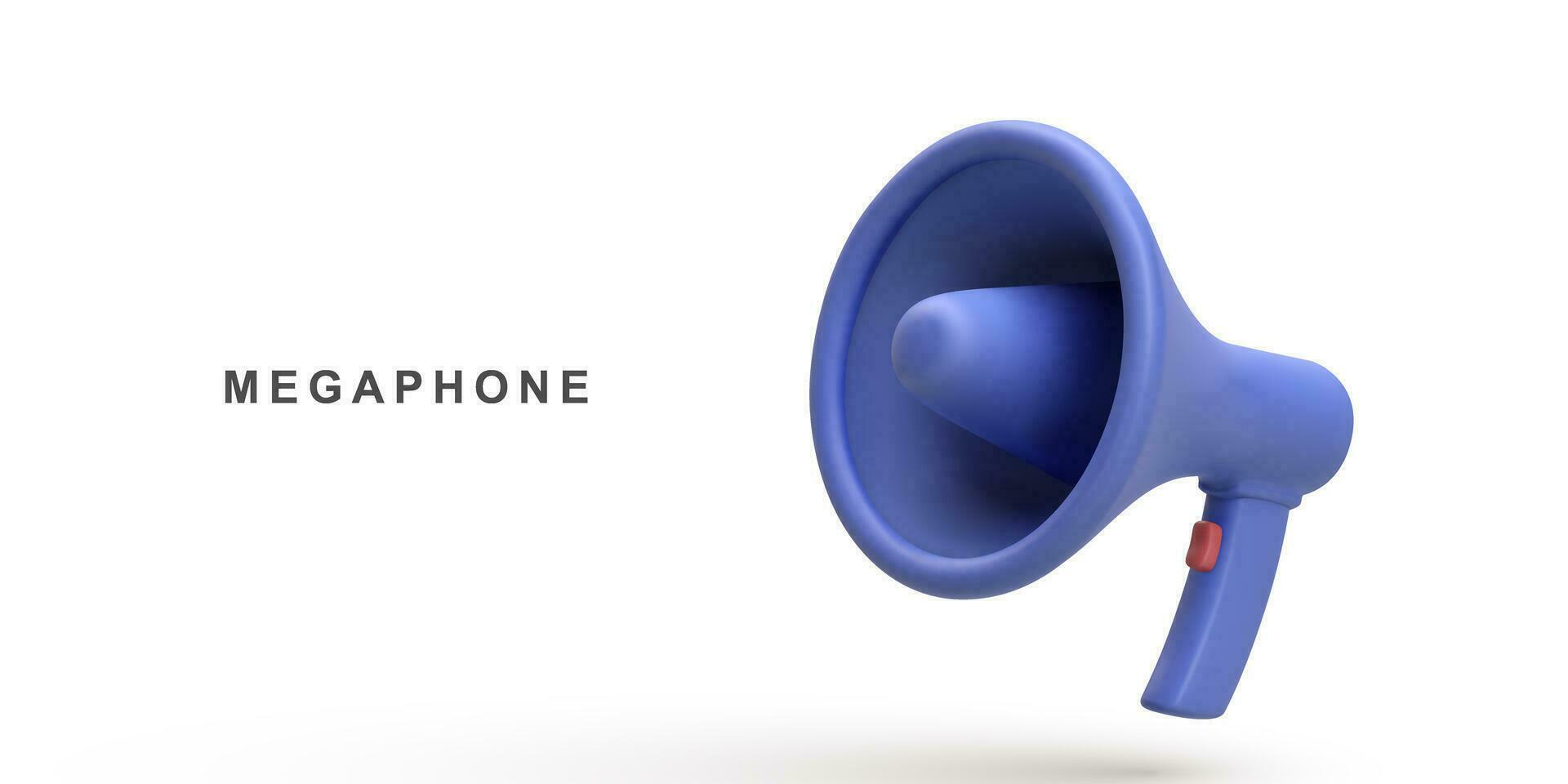 3d realistico di blu megafono altoparlante isolato su bianca sfondo. vettore illustrazione.