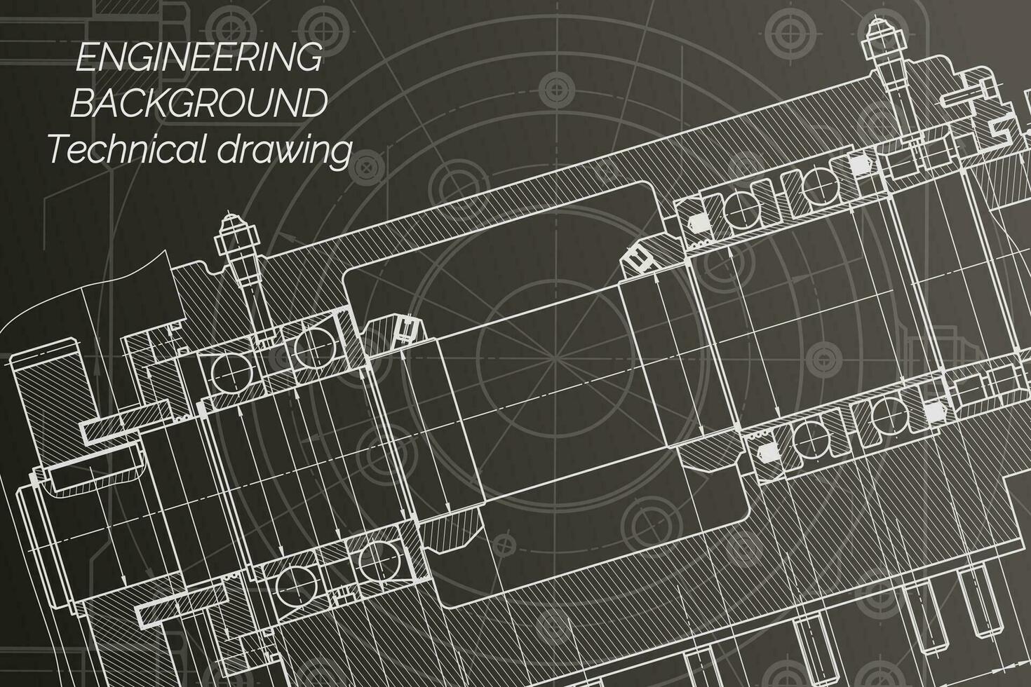 meccanico ingegneria disegni su nero sfondo. fresatura macchina mandrino. tecnico design. coperchio. planimetria. vettore illustrazione