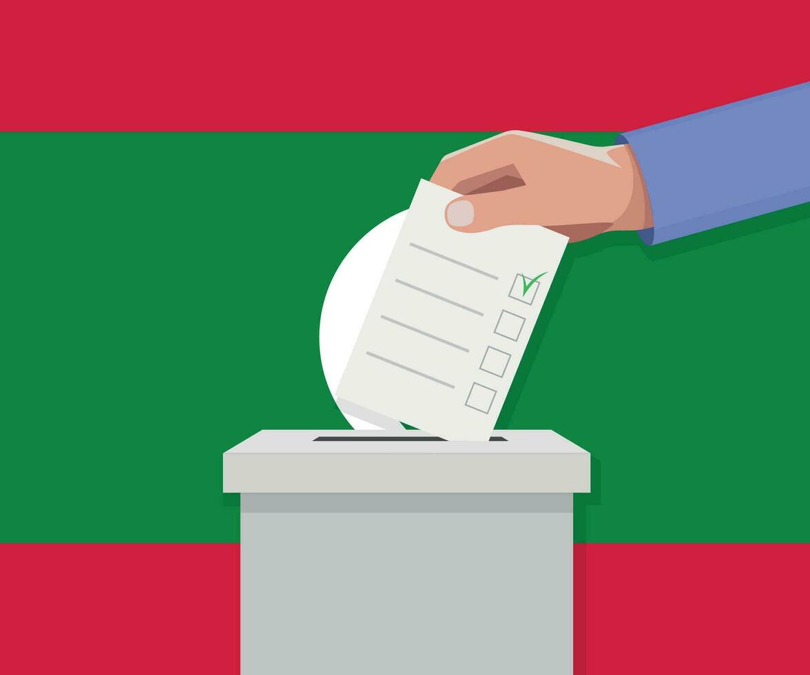 Maldive elezione concetto. mano mette votazione bollettino vettore
