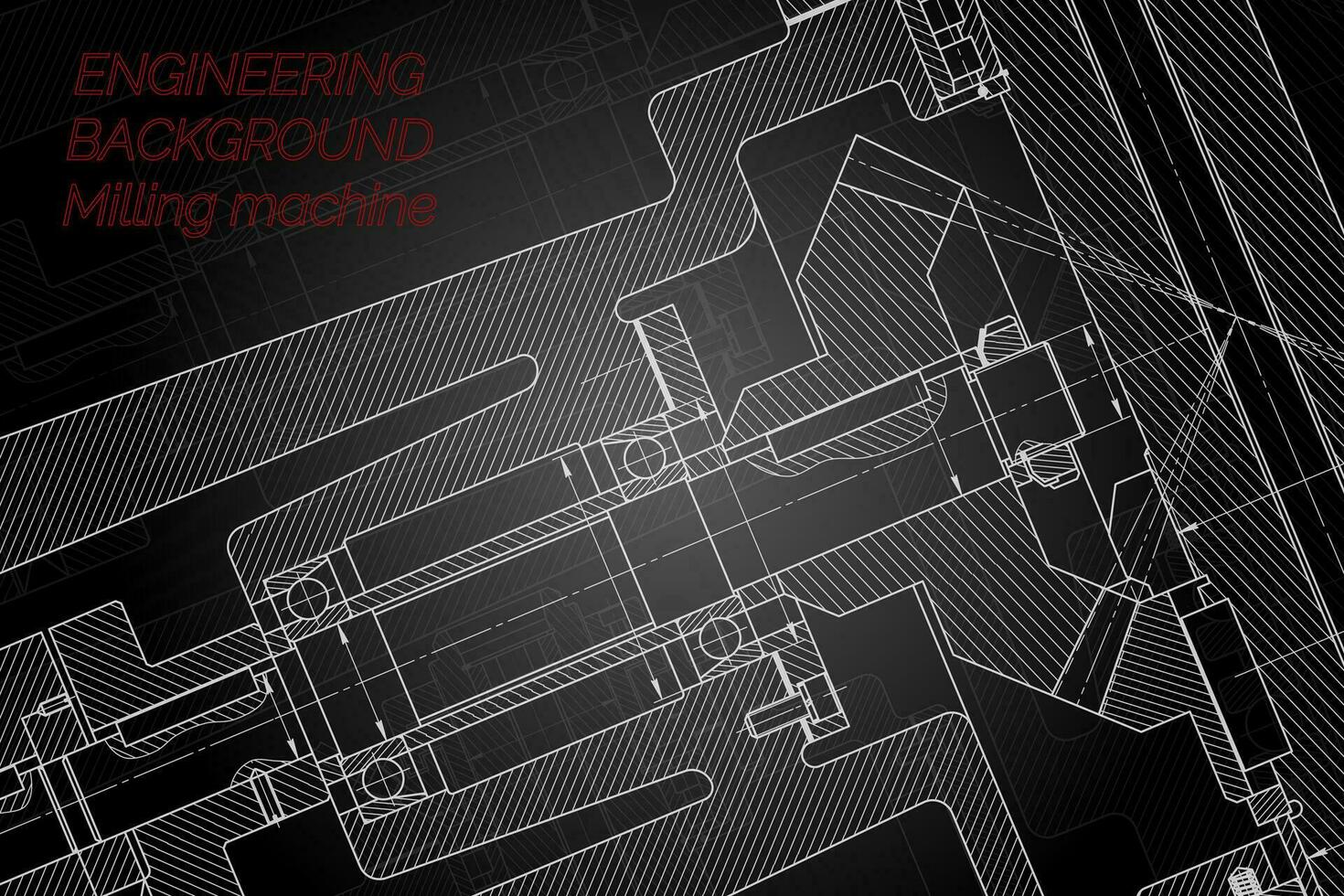 meccanico ingegneria disegni su nero sfondo. fresatura macchina mandrino. tecnico design. copertina vettore