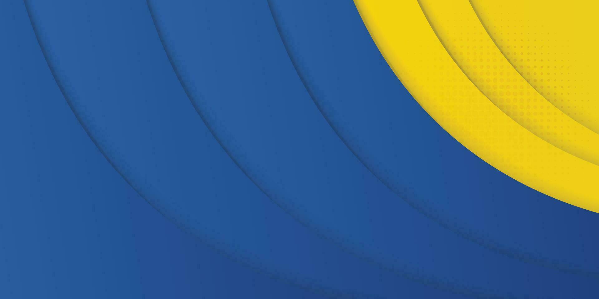 astratto giallo e blu geometrico curva sovrapposizione strato sfondo con mezzitoni puntini decorazione. moderno orizzontale bandiera modello design. completo da uomo per coperchio, intestazione, manifesto, striscione, sito web, attività commerciale vettore