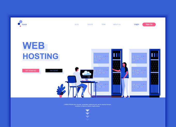 Concetto di modello di progettazione di pagina web piatto moderno di Web Hosting vettore