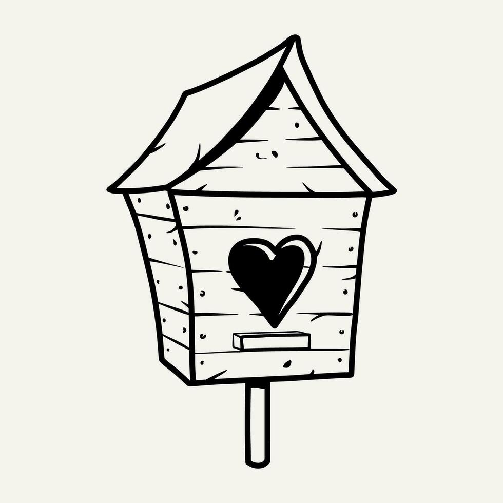 di legno birdhouse con cuore per uccelli. schema vettore san valentino giorno illustrazione